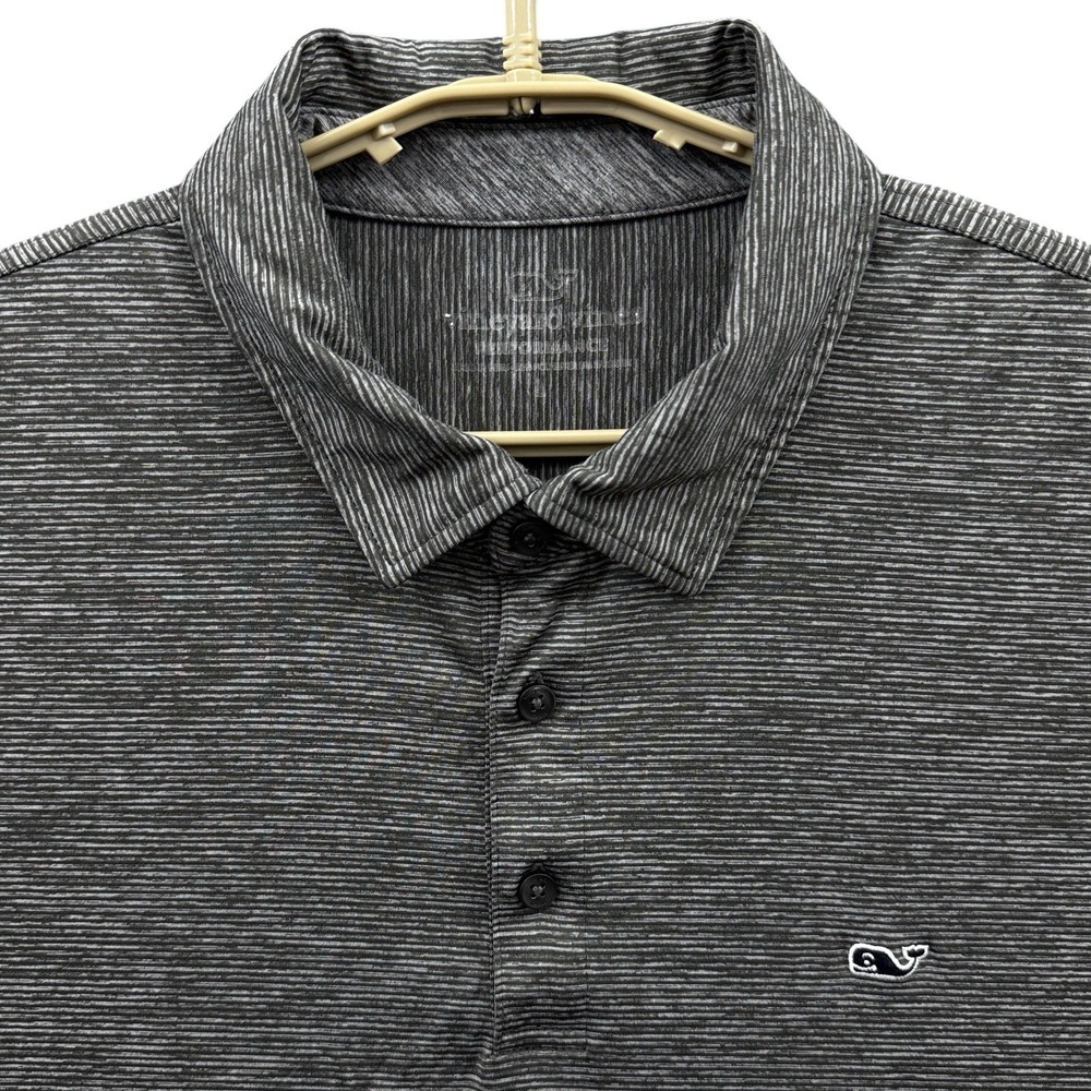 Vineyard Vines Shirt Mens Large Gray Striped‎ Performance Polo Whale Golf Casual - Picture 3 of 9
